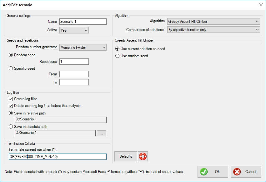 greedy ascent hill climber xloptimizer options step 1