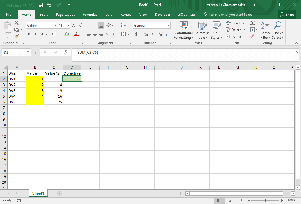 Microsoft Excel Sphere Function spreadsheet