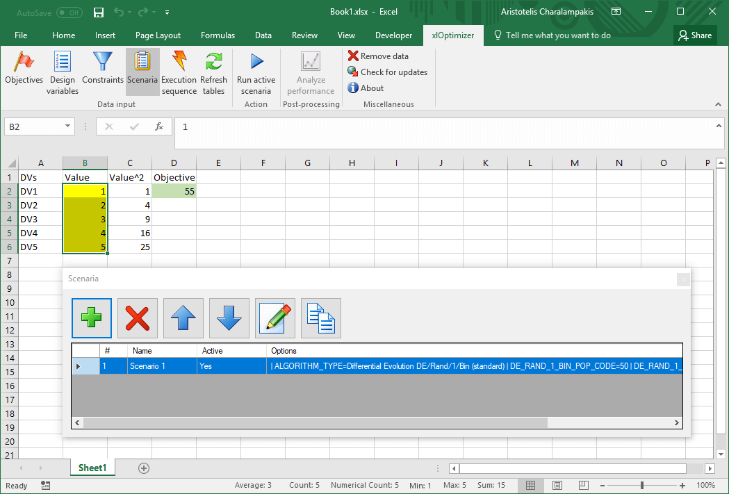 Microsoft Excel Sphere Function spreadsheet with xlOptimizer #5